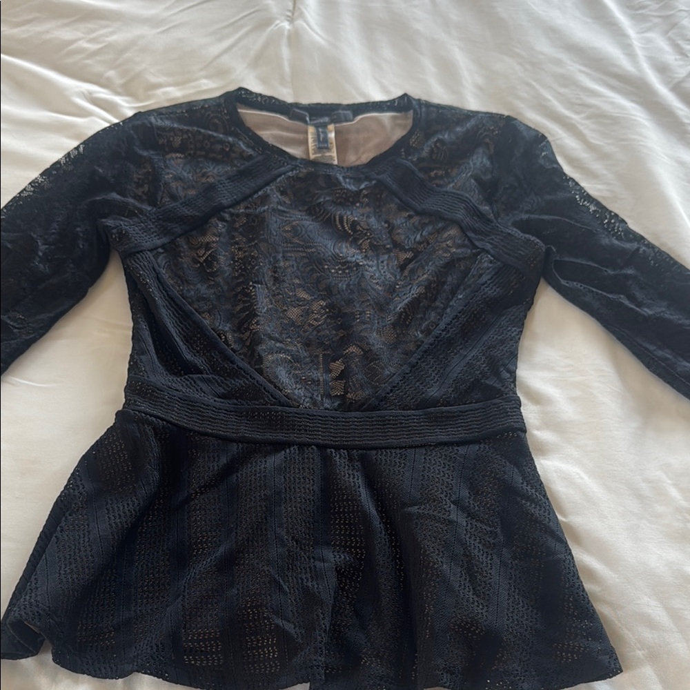 BCBGMaxAzria Black Lace Overlay Top